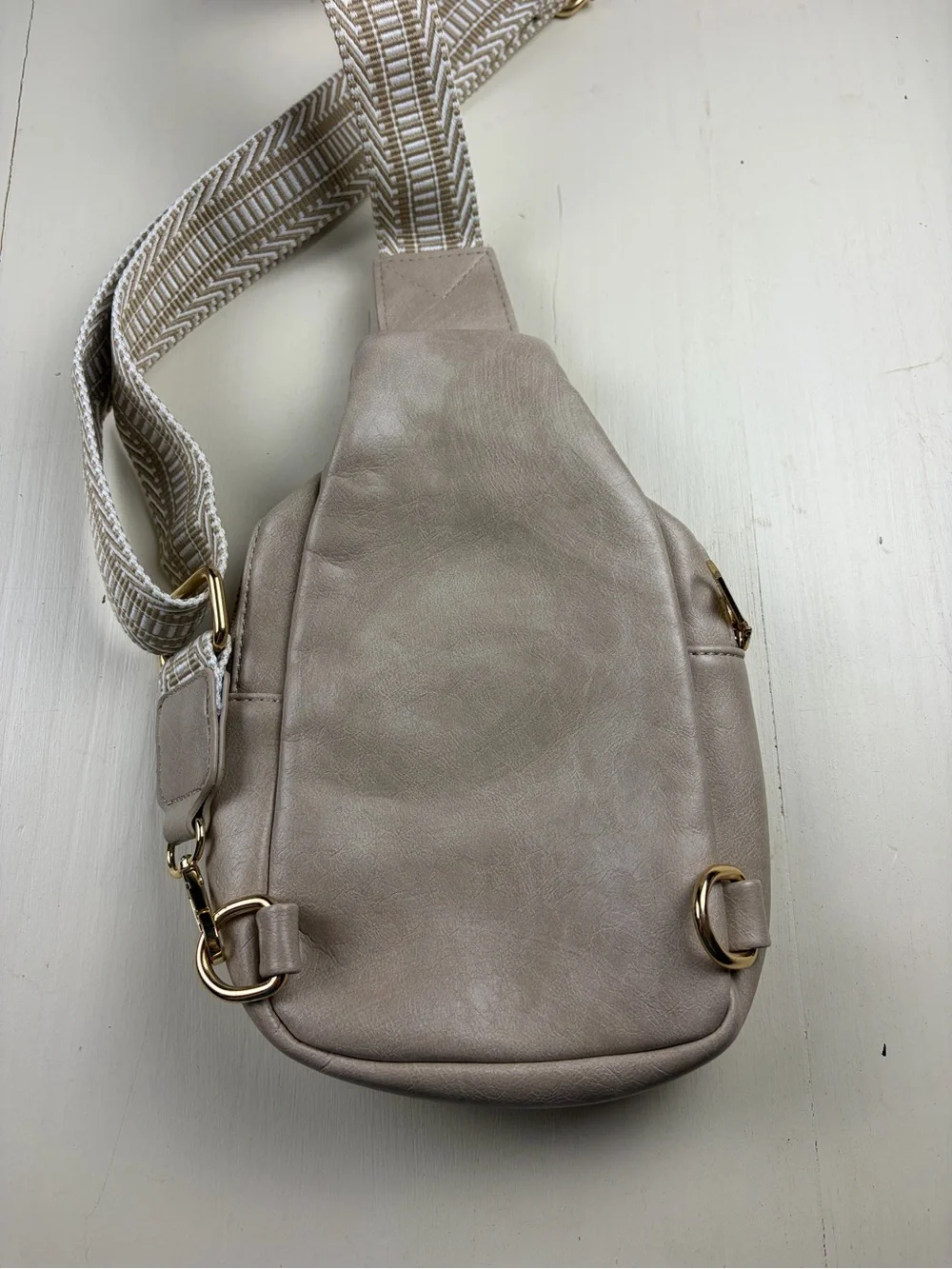 Neutral Taupe Crossbody Sling Bag with Chevron Strap